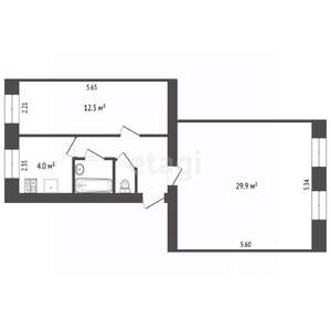 2-к квартира, вторичка, 55м2, 1/2 этаж