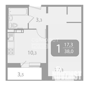 1-к квартира, вторичка, 38м2, 8/17 этаж