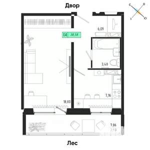 1-к квартира, вторичка, 38м2, 14/17 этаж