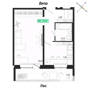 1-к квартира, вторичка, 39м2, 12/17 этаж