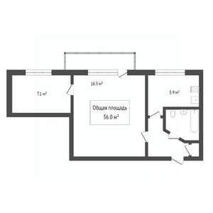 2-к квартира, вторичка, 37м2, 1/5 этаж