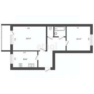 2-к квартира, вторичка, 50м2, 2/6 этаж