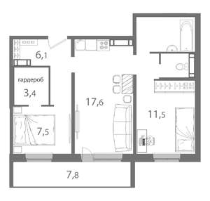 3-к квартира, вторичка, 59м2, 1/17 этаж
