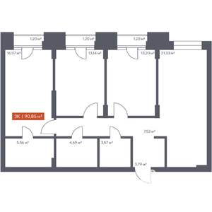 3-к квартира, вторичка, 91м2, 3/30 этаж