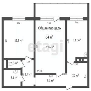 2-к квартира, вторичка, 59м2, 4/17 этаж