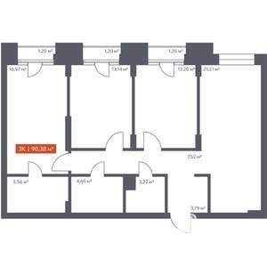 3-к квартира, строящийся дом, 90м2, 10/30 этаж