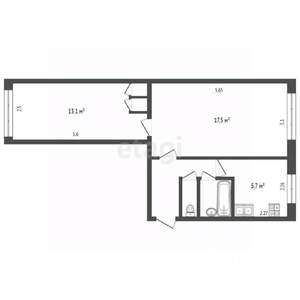 2-к квартира, вторичка, 45м2, 1/5 этаж