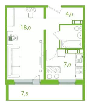 1-к квартира, вторичка, 35м2, 6/17 этаж