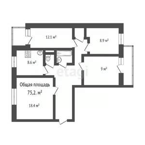 4-к квартира, вторичка, 75м2, 9/9 этаж