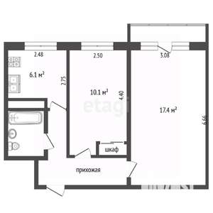 2-к квартира, вторичка, 43м2, 1/5 этаж