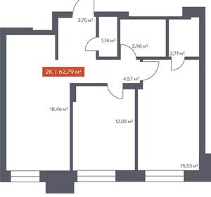 2-к квартира, вторичка, 63м2, 2/30 этаж