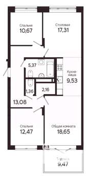 3-к квартира, вторичка, 91м2, 1/22 этаж
