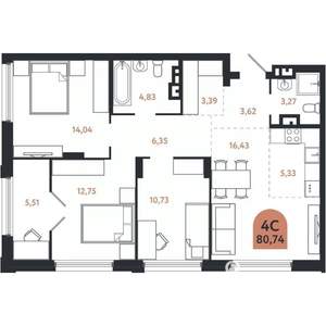 4-к квартира, вторичка, 81м2, 6/26 этаж