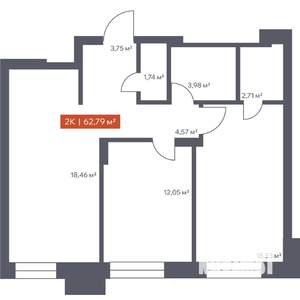 2-к квартира, вторичка, 63м2, 2/30 этаж