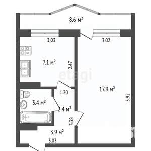 1-к квартира, вторичка, 35м2, 12/17 этаж