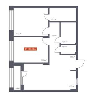 2-к квартира, вторичка, 67м2, 2/10 этаж