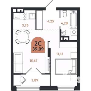 2-к квартира, вторичка, 39м2, 8/26 этаж