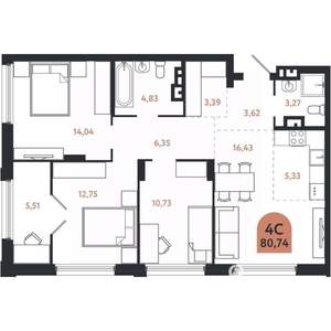 4-к квартира, вторичка, 81м2, 8/26 этаж