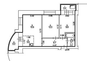 2-к квартира, вторичка, 52м2, 8/9 этаж