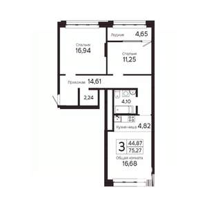 3-к квартира, вторичка, 73м2, 5/23 этаж