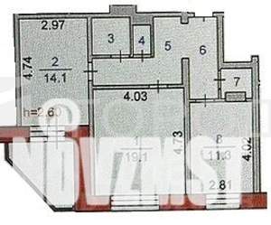 2-к квартира, вторичка, 62м2, 5/6 этаж