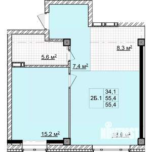 2-к квартира, строящийся дом, 55м2, 1/18 этаж