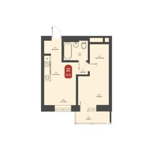 2-к квартира, строящийся дом, 35м2, 23/23 этаж