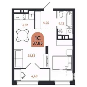 Студия квартира, вторичка, 38м2, 26/26 этаж