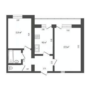 2-к квартира, вторичка, 51м2, 2/10 этаж