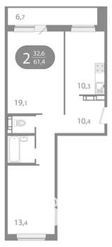 2-к квартира, вторичка, 61м2, 4/10 этаж