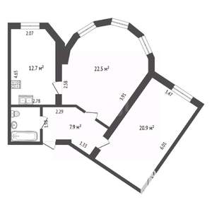 2-к квартира, вторичка, 67м2, 5/6 этаж
