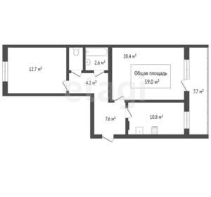 2-к квартира, вторичка, 59м2, 9/10 этаж