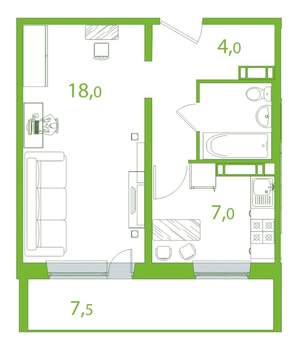 1-к квартира, вторичка, 38м2, 3/17 этаж
