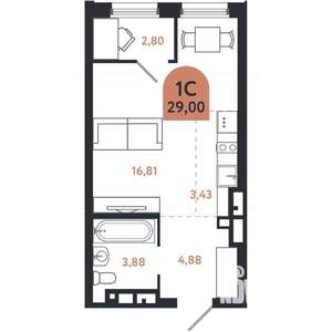 Студия квартира, вторичка, 29м2, 23/26 этаж
