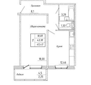 1-к квартира, вторичка, 45м2, 1/17 этаж