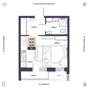 Студия квартира, вторичка, 25м2, 6/9 этаж