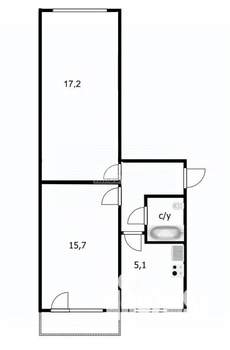 2-к квартира, вторичка, 44м2, 5/5 этаж