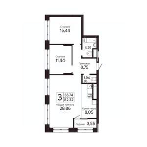 3-к квартира, вторичка, 81м2, 11/23 этаж