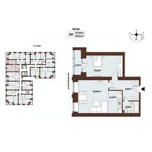 2-к квартира, строящийся дом, 60м2, 5/8 этаж