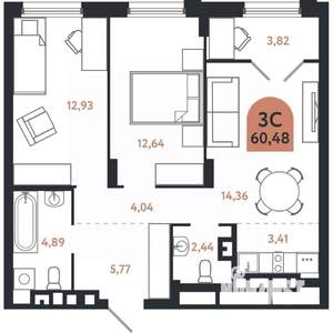 3-к квартира, вторичка, 60м2, 8/26 этаж