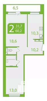2-к квартира, вторичка, 57м2, 3/10 этаж