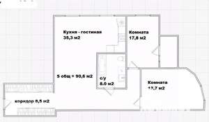 3-к квартира, вторичка, 91м2, 4/10 этаж