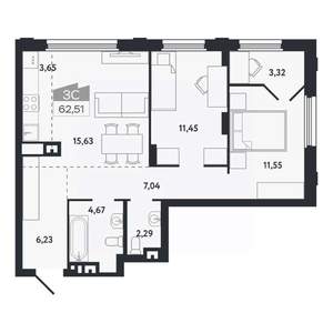 3-к квартира, вторичка, 63м2, 3/26 этаж