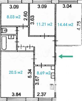 4-к квартира, вторичка, 80м2, 1/5 этаж