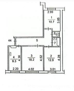3-к квартира, вторичка, 66м2, 1/9 этаж