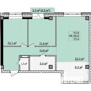 3-к квартира, строящийся дом, 70м2, 10/18 этаж