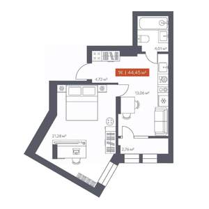 1-к квартира, вторичка, 44м2, 7/7 этаж