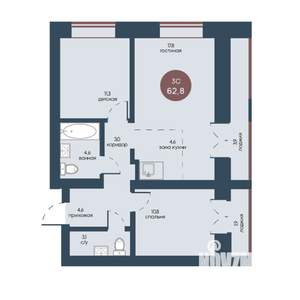 3-к квартира, вторичка, 63м2, 6/7 этаж