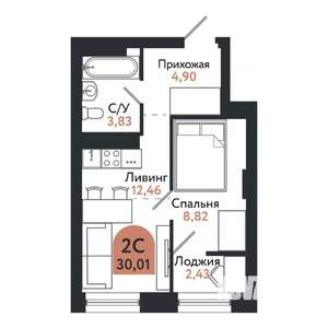 2-к квартира, вторичка, 30м2, 16/26 этаж