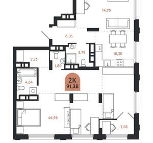 2-к квартира, вторичка, 91м2, 26/26 этаж